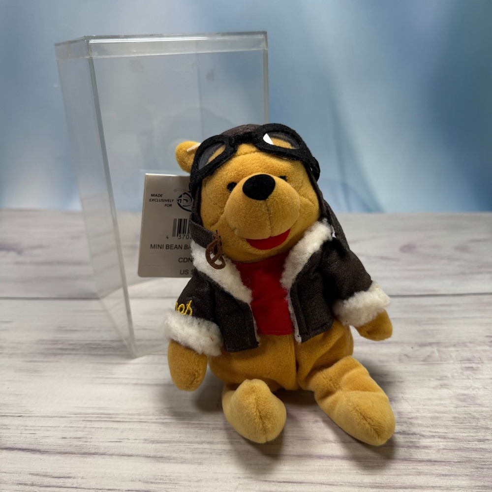 VTG Disney Pilot Pooh Plush Toy 8" Yellow 1999 Mini Bean Bag Aviator Bear Retro